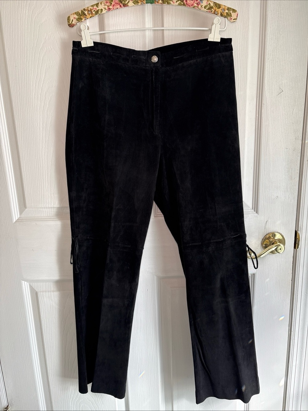 Vintage womens Lauren Ralph Lauren Black Suede Pants - Straight Leg Lace up